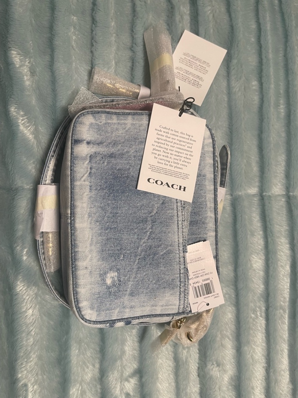 Coach Carey Crossbody in Loved Denim with Pink Charm - Picture 7 of 9
